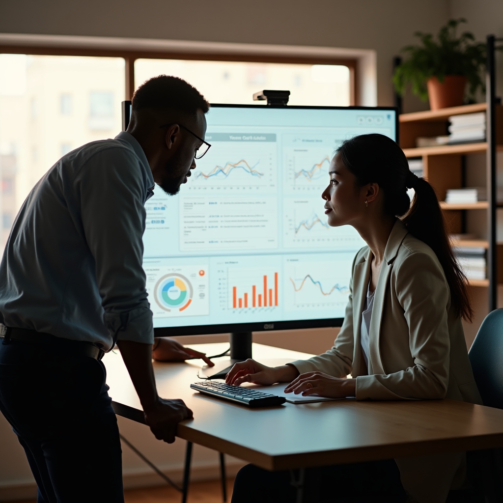 Consultant analyzing call and form tracking data connected to organic search sources